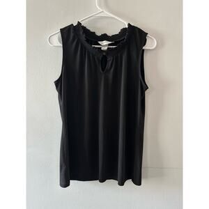 Christopher & Banks Top Women's Medium Black Sleeveless Smocked Keyhole Neck